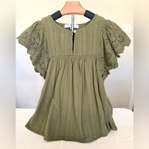 LOFT olive green eyelet sleeved top